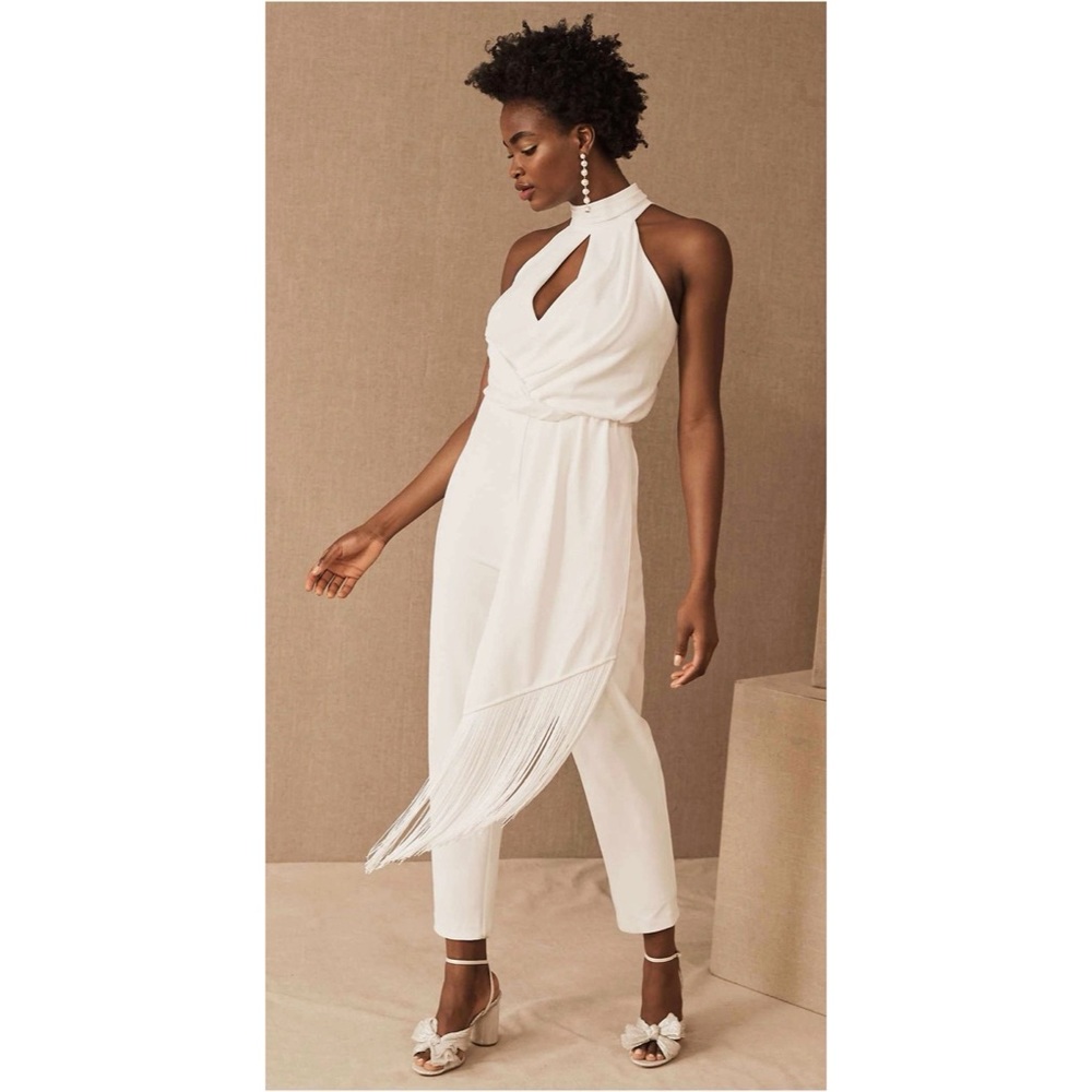BHLDN white jumpsuit NWT Size 0 with fringe